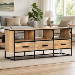 TV Cabinet 110x30x45 cm in Brown Rough Mango Wood