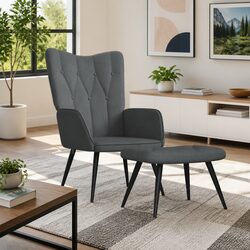Grey Fabric Armchair and Stool with Steel Frame