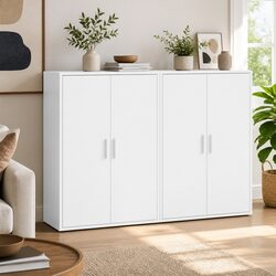 White Engineered Wood Sideboard Cabinet with Storage