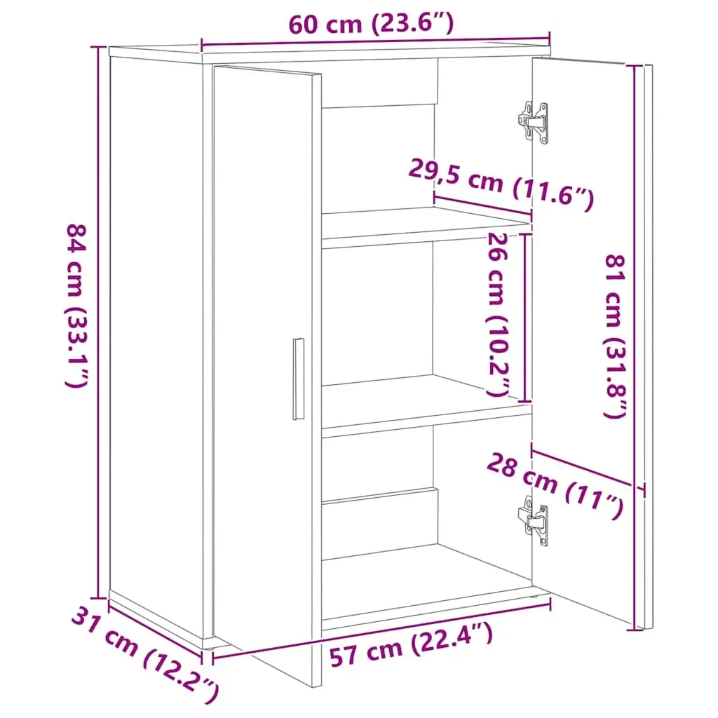 Sideboard Storage Cabinet Engineered Wood White 2 Piece