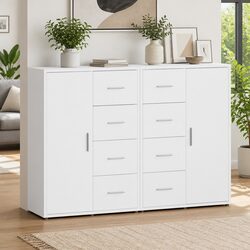 White Engineered Wood Sideboard Cabinet Set of 2