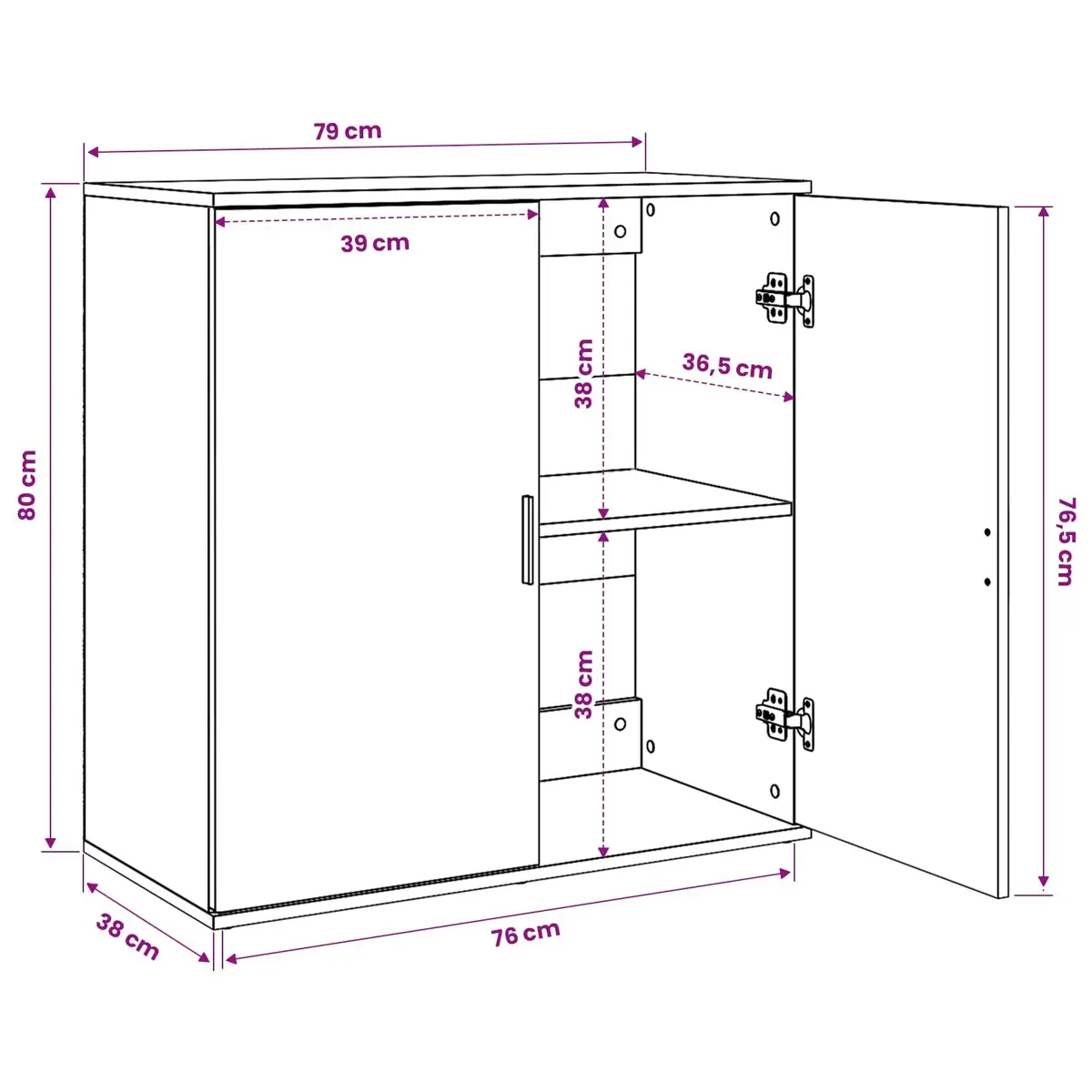 White Storage Buffet 2 Piece Sideboard Cabinet Engineered Wood 79x38x80 cm