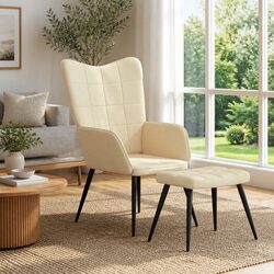 Padded Foam Armchair with Stool in Cream