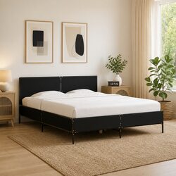 Bed Frame 150x200 cm with Engineered Wood and Metal Legs