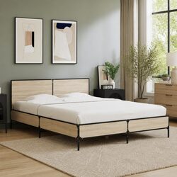 Bed Frame 150x200 cm Engineered Wood Brown Sonoma Oak