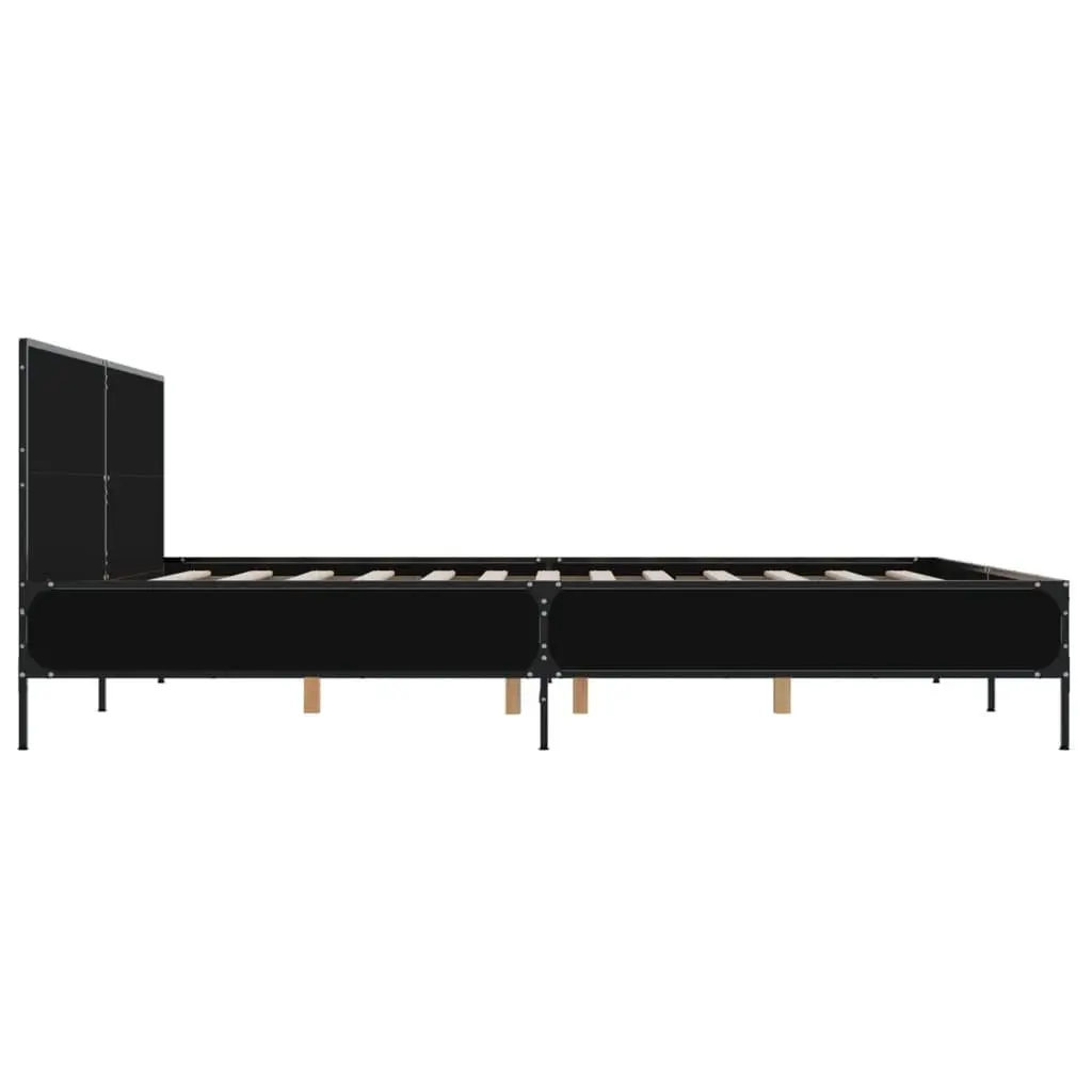 King Bed Frame Black Engineered Wood 183x203 cm Slatted Base Metal Legs