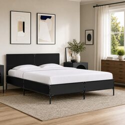 Bed Frame Black 135x190 cm with Metal Legs and Slats