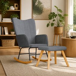 Grey Fabric Rocking Chair and Stool Set with Foam Seat