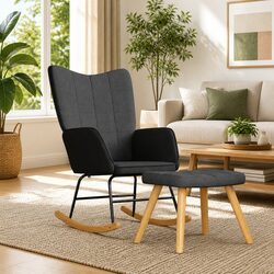 Grey Fabric Rocking Chair and Stool Set