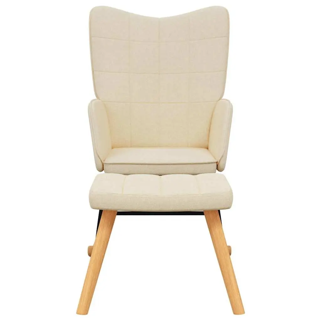 Rocking Chair with Stool Cream Fabric Padded Foam Armchair Living Room Relaxing