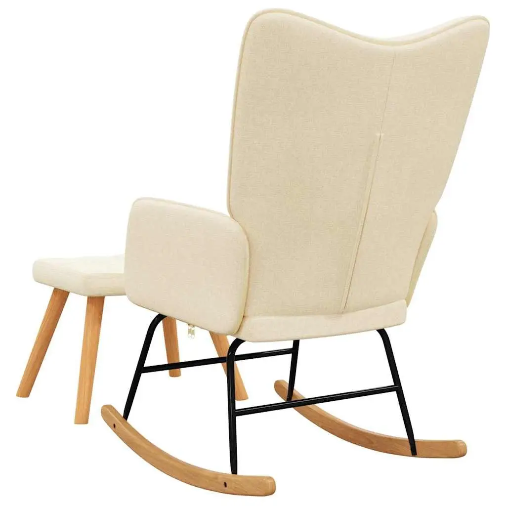Rocking Chair with Stool Cream Fabric Padded Foam Armchair Living Room Relaxing