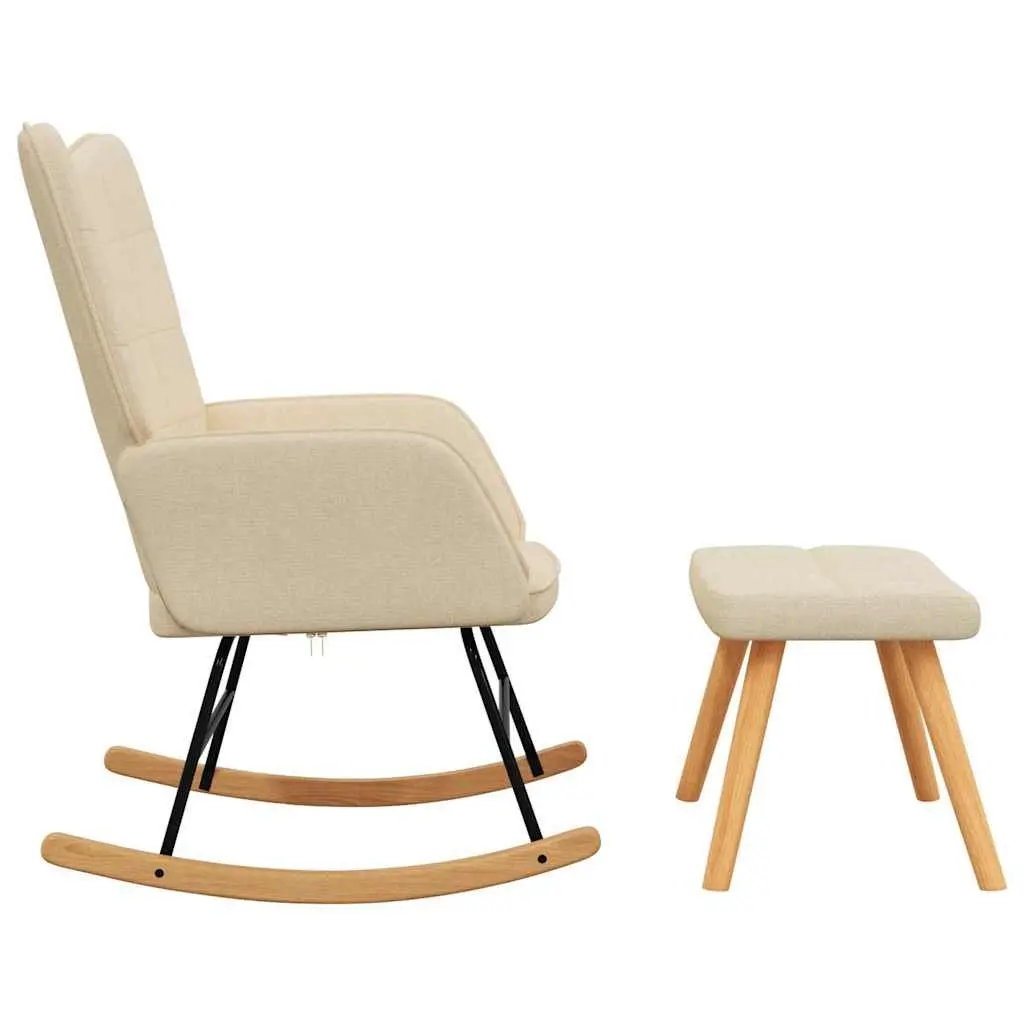 Rocking Chair with Stool Cream Fabric Padded Foam Armchair Living Room Relaxing