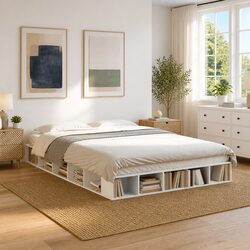 Queen Size Bed Frame with Storage 150x200 cm in White