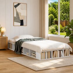 White Engineered Wood Bed Frame 90x190 cm with Storage