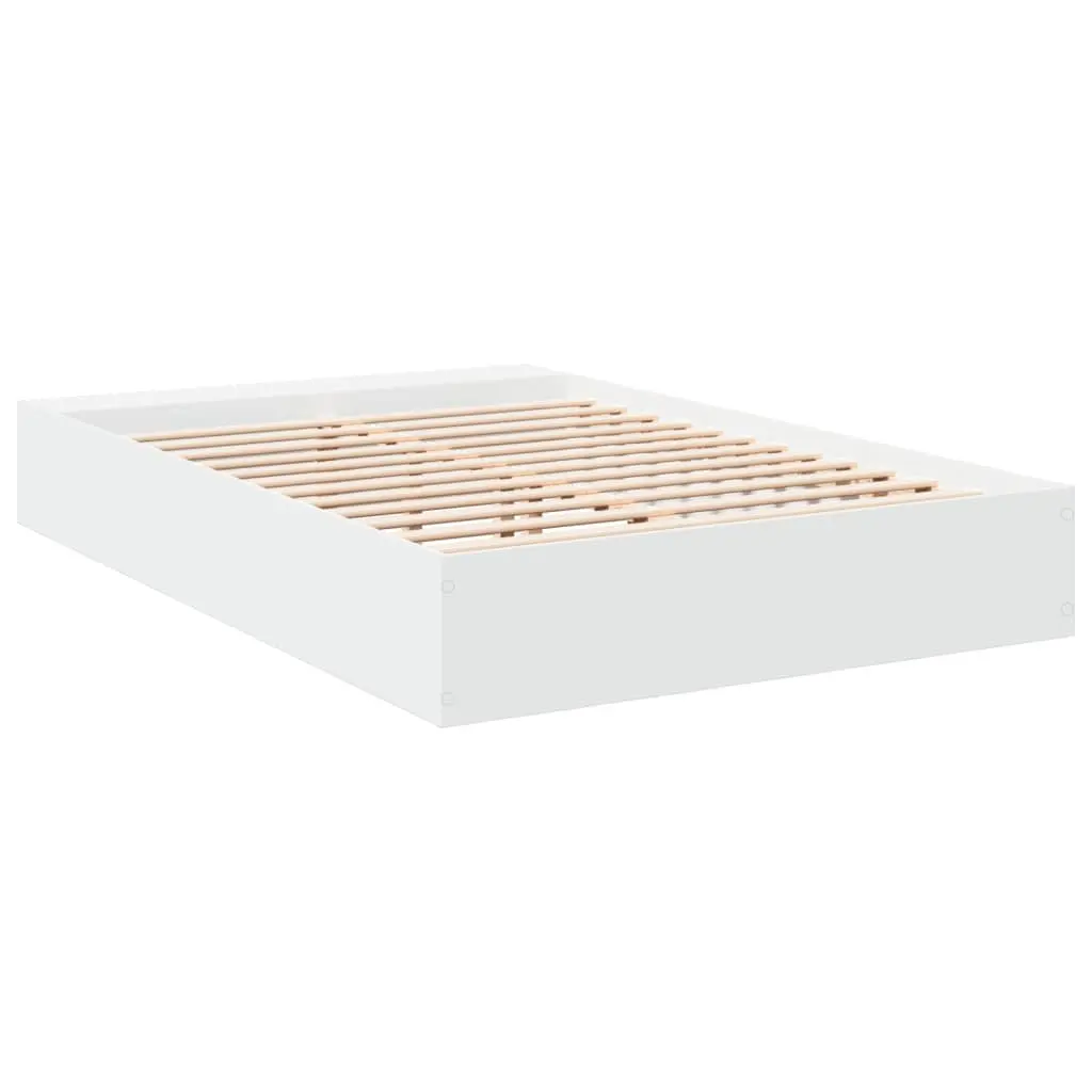 Bed Frame Storage Compartments Slatted Base 150x200cm White