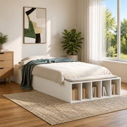 90x190 cm White Bed Frame with Engineered Wood Construction