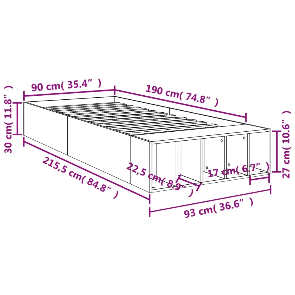 Bed Frame White Slatted Base 90x190 cm Modern Bedroom Furniture with Storage Compartments