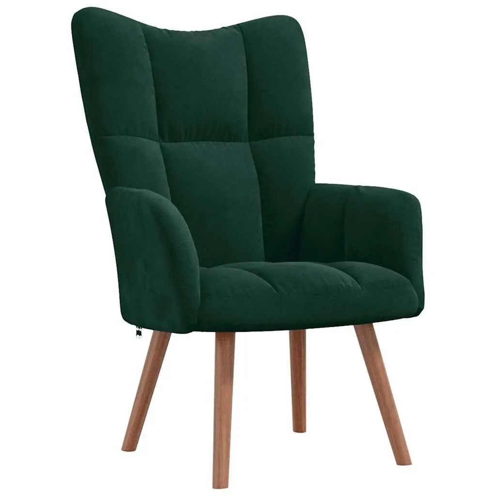 Armchair with Footstool Dark Green Velvet Relaxing Chair Padded Accent Seat