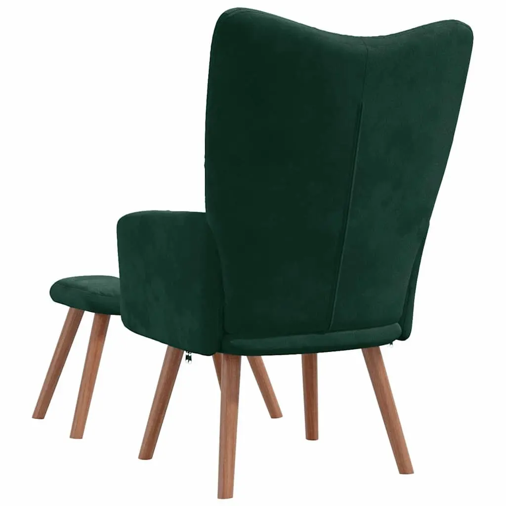 Armchair with Footstool Dark Green Velvet Relaxing Chair Padded Accent Seat