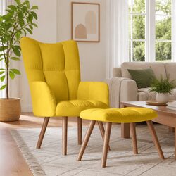 Yellow Velvet Accent Chair with Footstool and Steel Frame