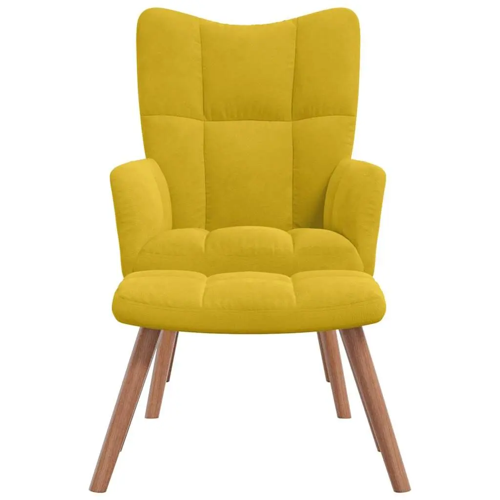 Armchair Set Padded Mustard Yellow Velvet with Footstool