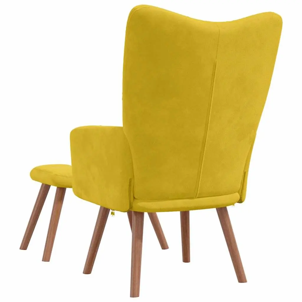 Armchair Set Padded Mustard Yellow Velvet with Footstool