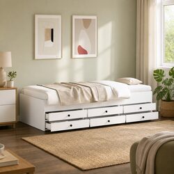 White Daybed with Six Storage Drawers, 90x190 cm