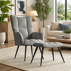 Contemporary Armchair and Stool with Steel Frame Construction