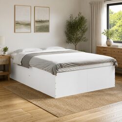 Engineered Wood Bed Frame White 135x190 cm