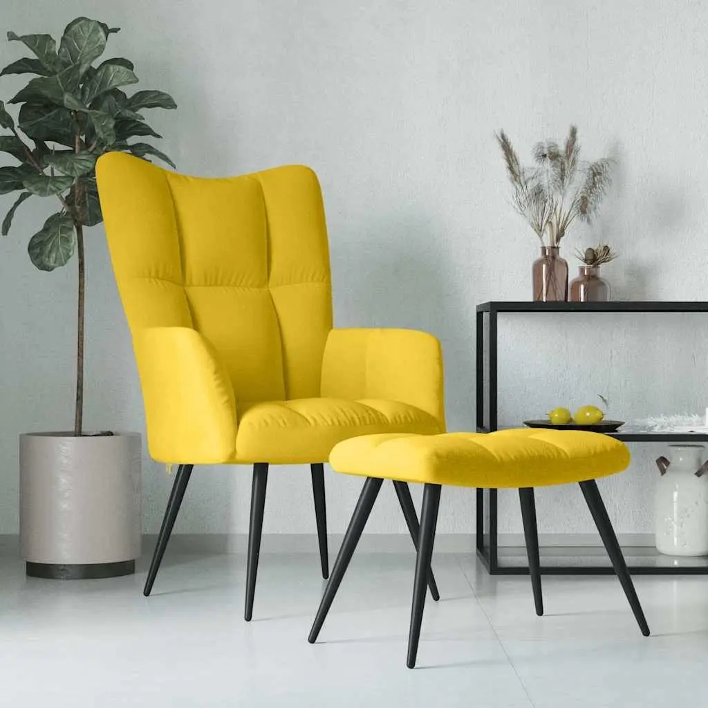 Armchair with Stool Relaxing Feature Mustard Yellow Velvet