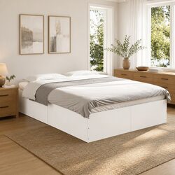 White Bed Frame 135x190 cm with Engineered Wood Slats
