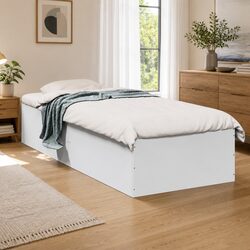 90x190 cm White Bed Frame with Engineered Wood Base