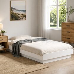 White Bed Frame with Slatted Base and RGB LED Lights 90x190 cm