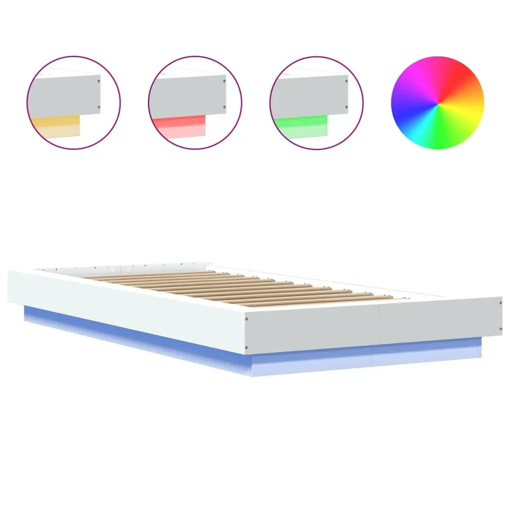Bed Frame Slatted Base RGB LED Lights White 90x190 cm