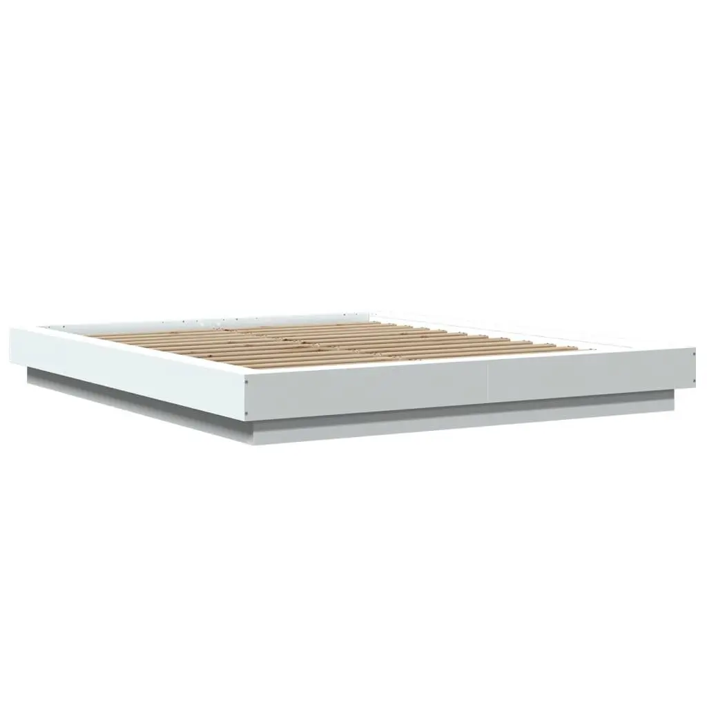 Bed Frame White 150x200 cm Modern Design Slatted Base Bedroom Furniture
