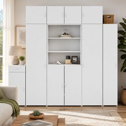 White Highboard Storage Cabinet 80x42.5x185cm, Engineered Wood