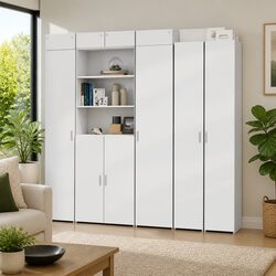 White Highboard Storage Cabinet in Engineered Wood