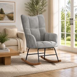 Modern Grey Velvet Rocking Chair with Steel Frame