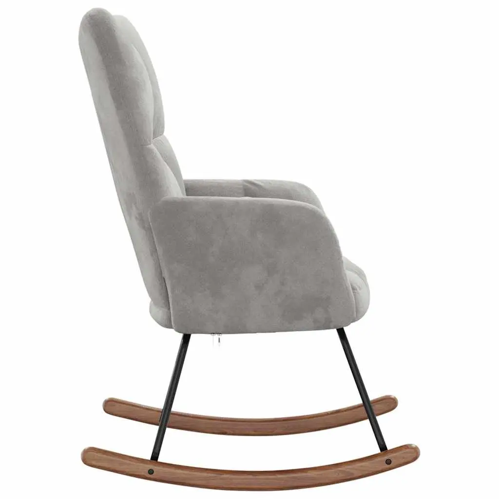 Rocking Chair Grey Velvet Upholstered Padded Armchair Lounge Seat Living Room