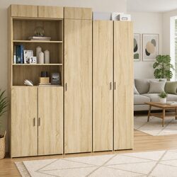 Brown Highboard Storage Cabinet with Engineered Wood Construction