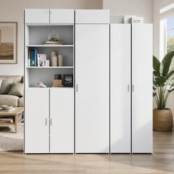White Engineered Wood Highboard Storage Cabinet 50x42.5x185cm