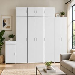 White Highboard Storage Cabinet 70x42.5x185cm with Engineered Wood