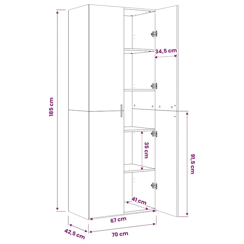 Highboard Storage Cabinet Engineered Wood Smooth Surface 70x42.5x185cm White
