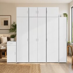 White Highboard Storage Cabinet in Engineered Wood