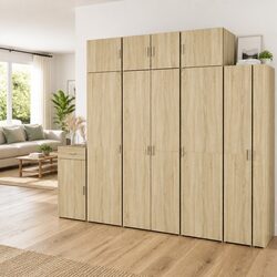 Highboard Storage Cabinet Specifications in Brown Engineered Wood