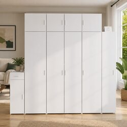 White Engineered Wood Highboard Storage Cabinet