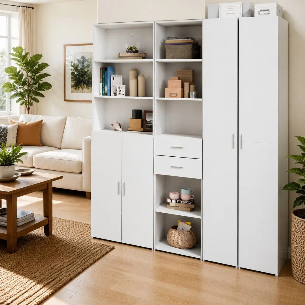 Highboard Storage Cabinet White Modern Sideboard Cupboard Engineered Wood