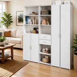 Engineered Wood White Highboard Storage Cabinet