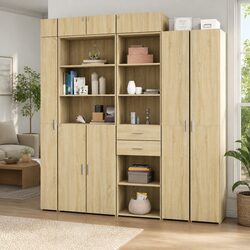 Brown Engineered Wood Highboard Storage Cabinet 50x42.5x185cm