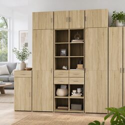 Brown Engineered Wood Highboard Sideboard Cabinet